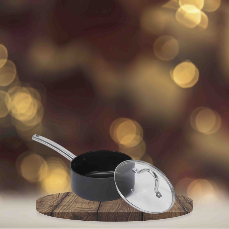 Anko Hard Anodised 20cm Non-Stick Aluminium Saucepan with Glass Lid