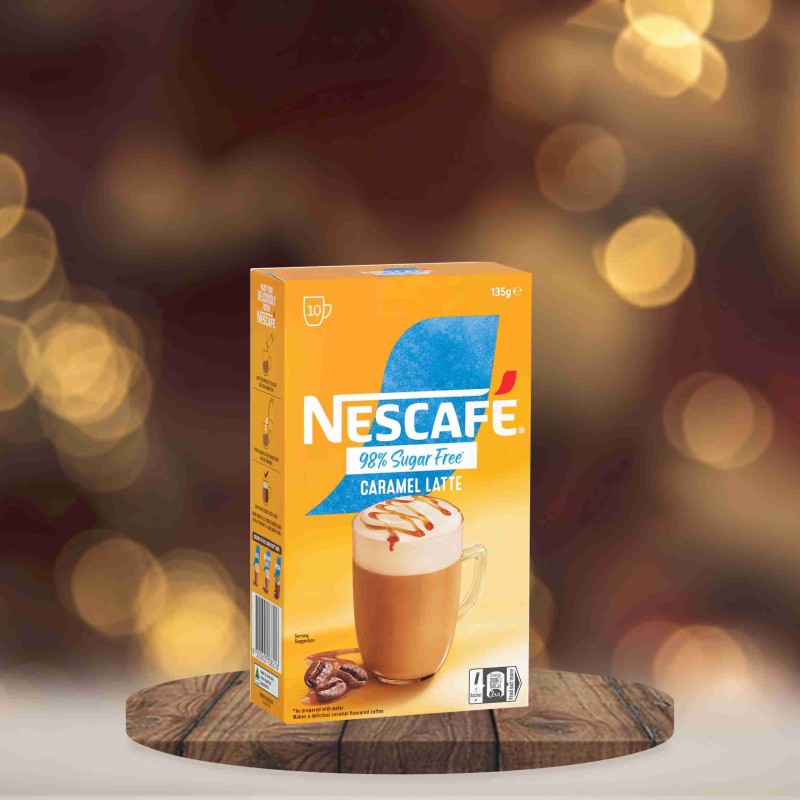Nescafe 98% Sugar Free Caramel Latte Coffee Sachets 10 Pack